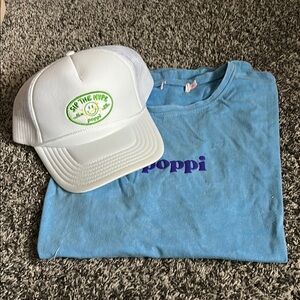 Blue Crew Neck Short Sleeve Tee with Text